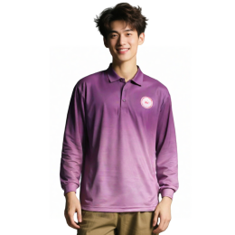 【Bulk Order Purple Gradient Printed Long-Sleeve Polo Shirt】|Tsuen Wan Community Association|Community Service Industry|Dark-to-light purple gradient base|Long-sleeve collar design|Chest circular printed logo|Social Worker|Long-Sleeve Polo 【Bulk Order Purple Gradient Printed Long-Sleeve Polo Shirt】|Tsuen Wan Community Association|Community Service Industry|Dark-to-light purple gradient base|Long-sleeve collar design|Chest circular printed logo|Social Worker|Long-Sleeve Polo